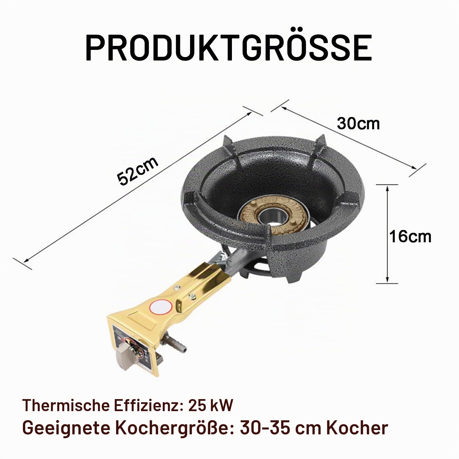Gasherd Mit 1 Brenner, 25 KW Flüssiggasherd, Schwarzer Topfständer Aus Gusseisen Mit Knopf, Mit Flammendurchschlagschutz, For Den Privaten Und Gewerblichen Gebrauch Geeignet(30cm)