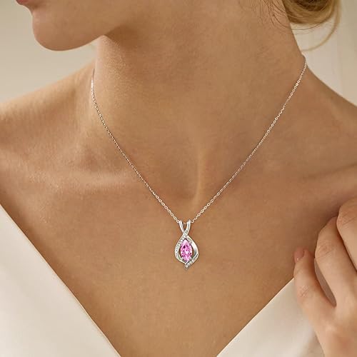 Vista 2 de Iefil Collar de piedra natal de corte marquesa para mujer, joyería de plata esterlina S925, regalo para mujer, colgante de lágrima con cadena