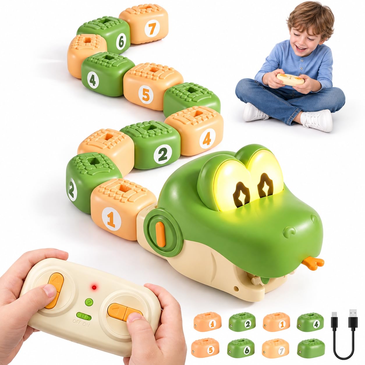 Magnetic Snake Game Toy,Remote Control Snake Game with Music & Light