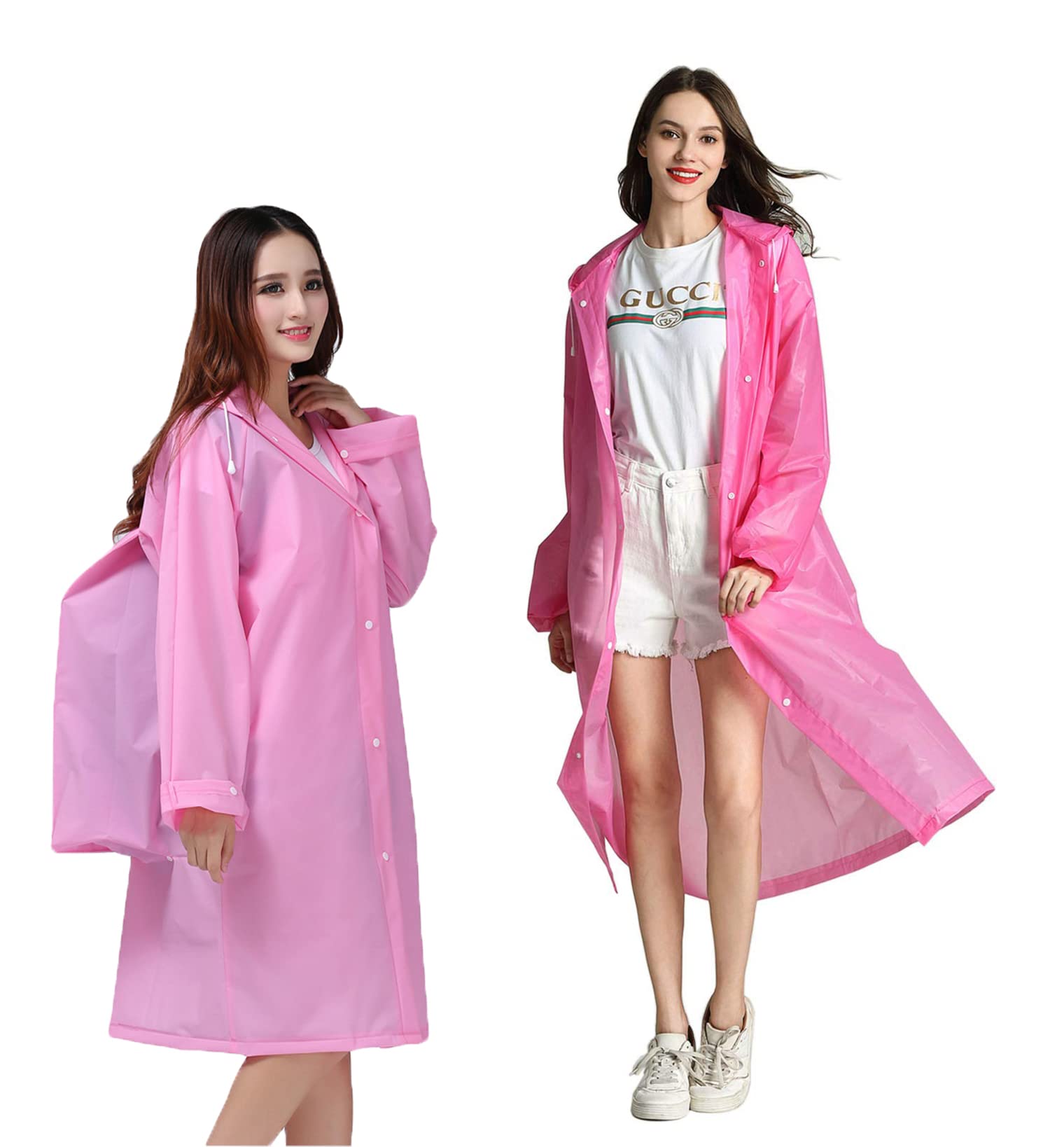 SYOSISYOSI Raincoat, [2 Pack] Portable EVA Rain Coats Reusable Rain Poncho with Hood and Elastic Cuff Sleeves for Family Fishing, Travel, Emergency no PVC