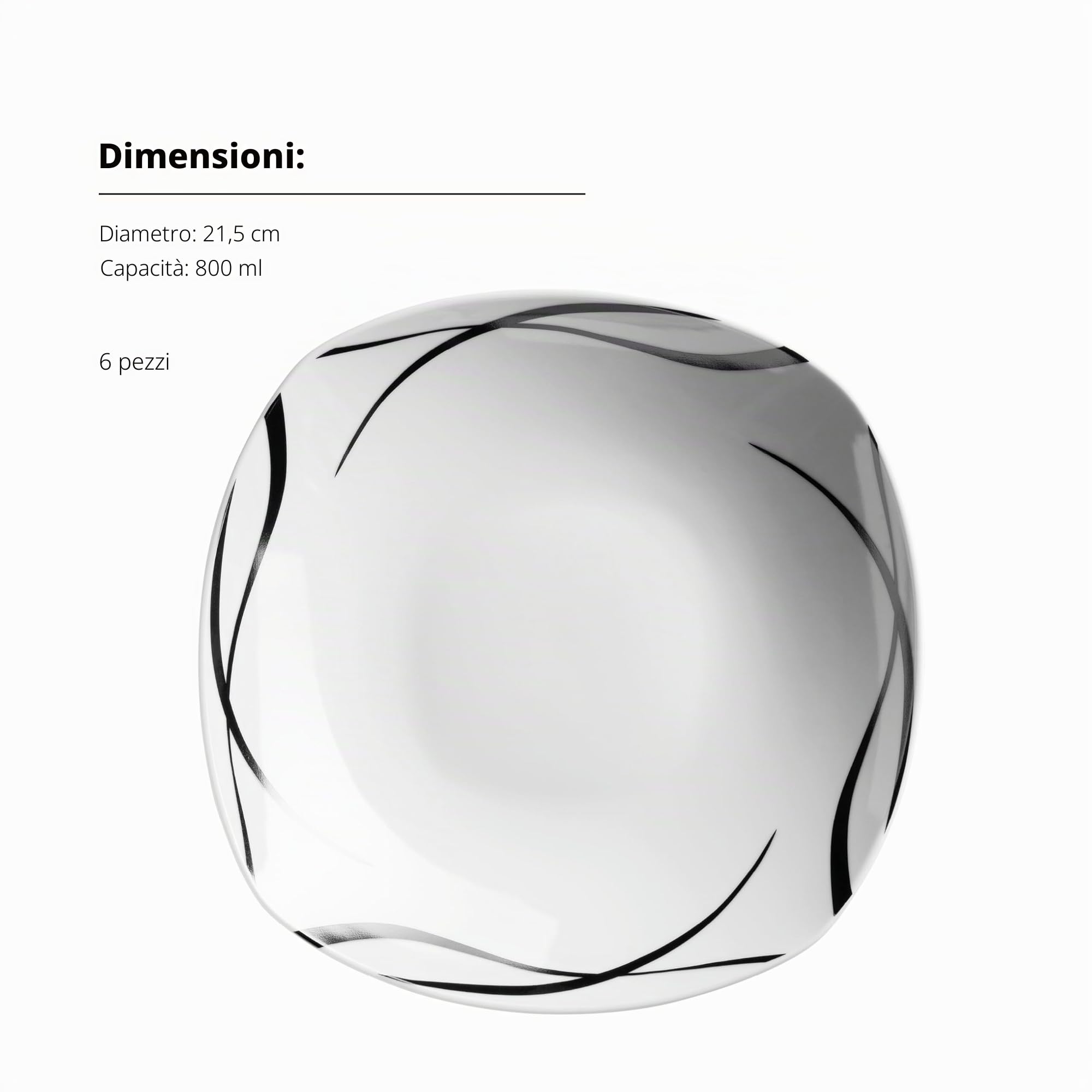 MÄSER Serie Decora, set di piatti per 6 persone, stoviglie da 18 pezzi, forma quadrata, elegante, senza tempo, porcellana