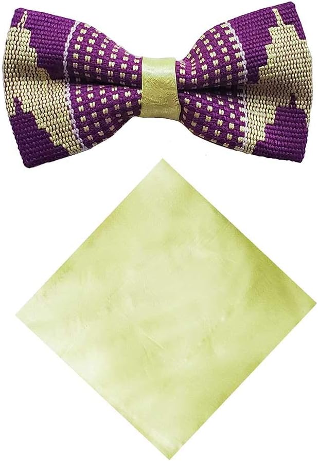 Dupsie's Purple and Beige Handwoven Kente Bow Tie and Pocket Square