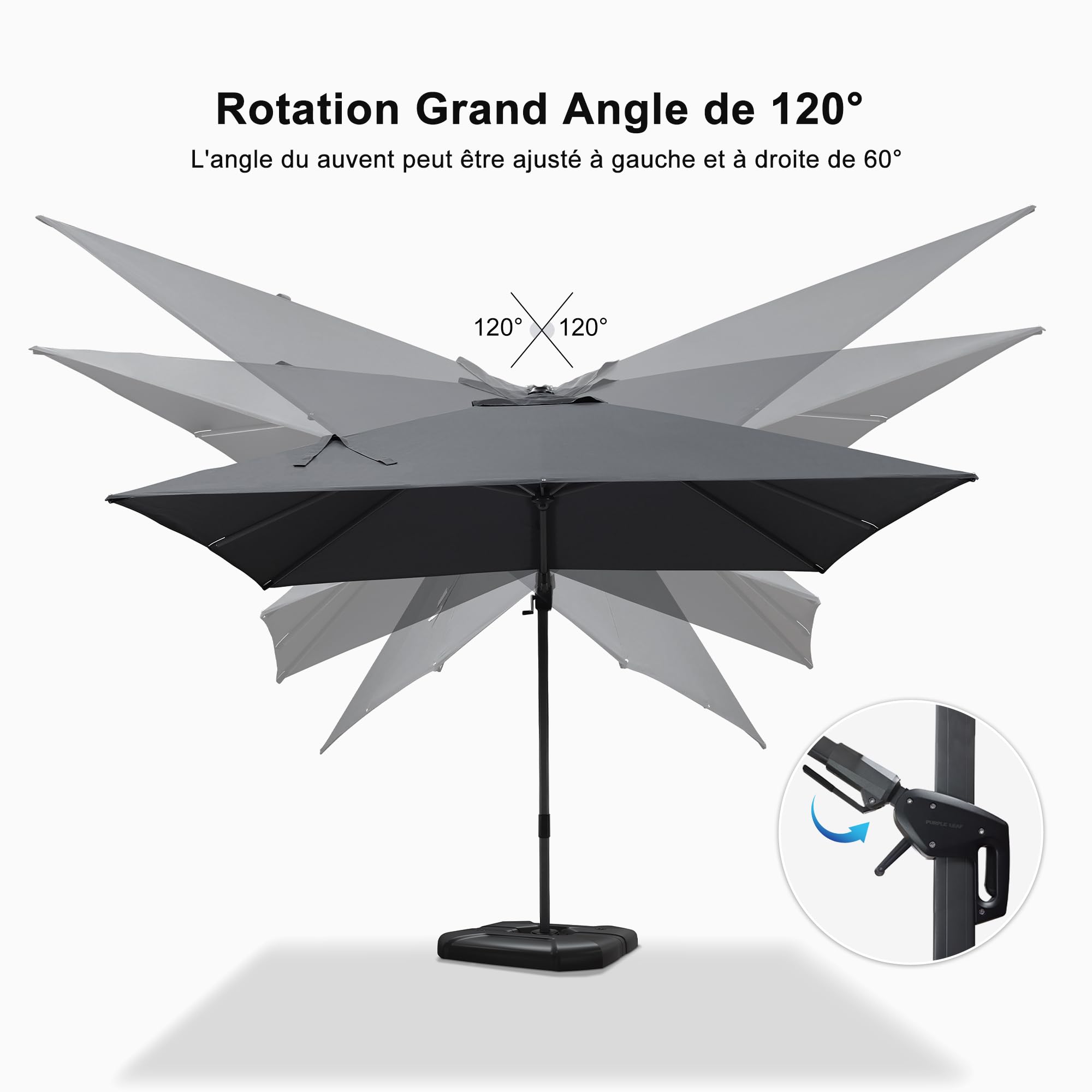 Ombrellone Deportato PURPLE LEAF 3x2 M - Reclinabile 2 Direzioni, Struttura Alluminio, Con Base A Croce