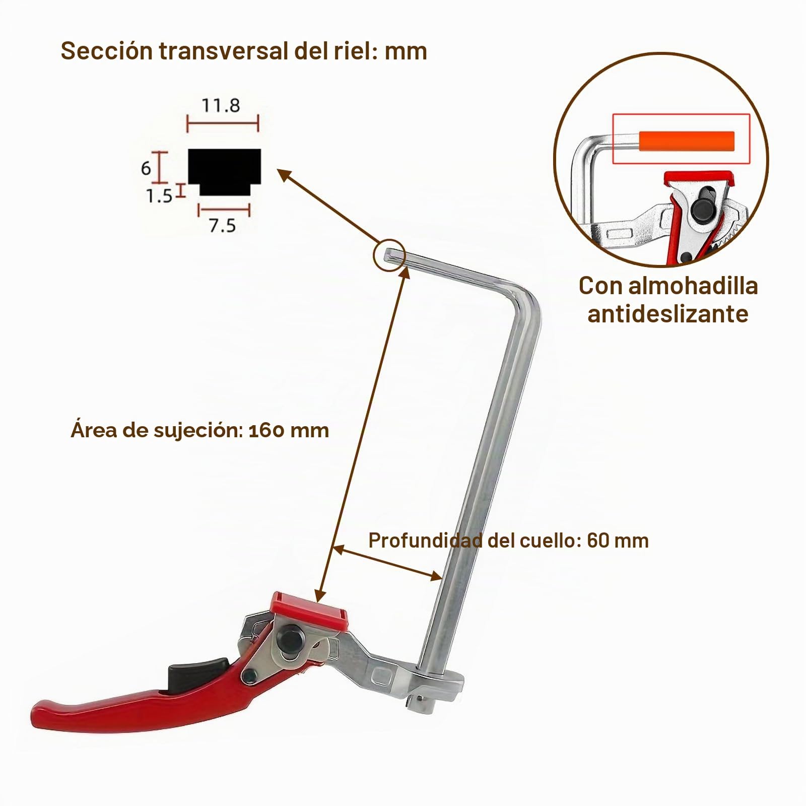 2 Pieza Abrazaderas de carril, Sargentos De Apriete,Sargentos De Apriete Metal, Abrazadera de Liberación Rápida con Capacidad de 160 mm y Profundidad de Garganta de 60 mm Para Lijar, Cortar