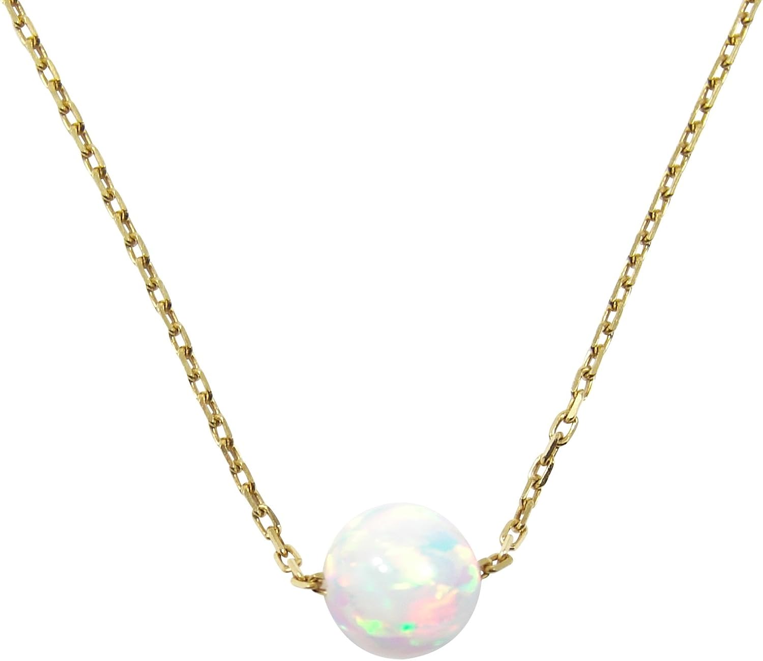 Martinuzzi Accessories White Opal Ball Gold Plated 925 Sterling Silver Necklace. Little Opal Bead Necklace. Dot Necklace.