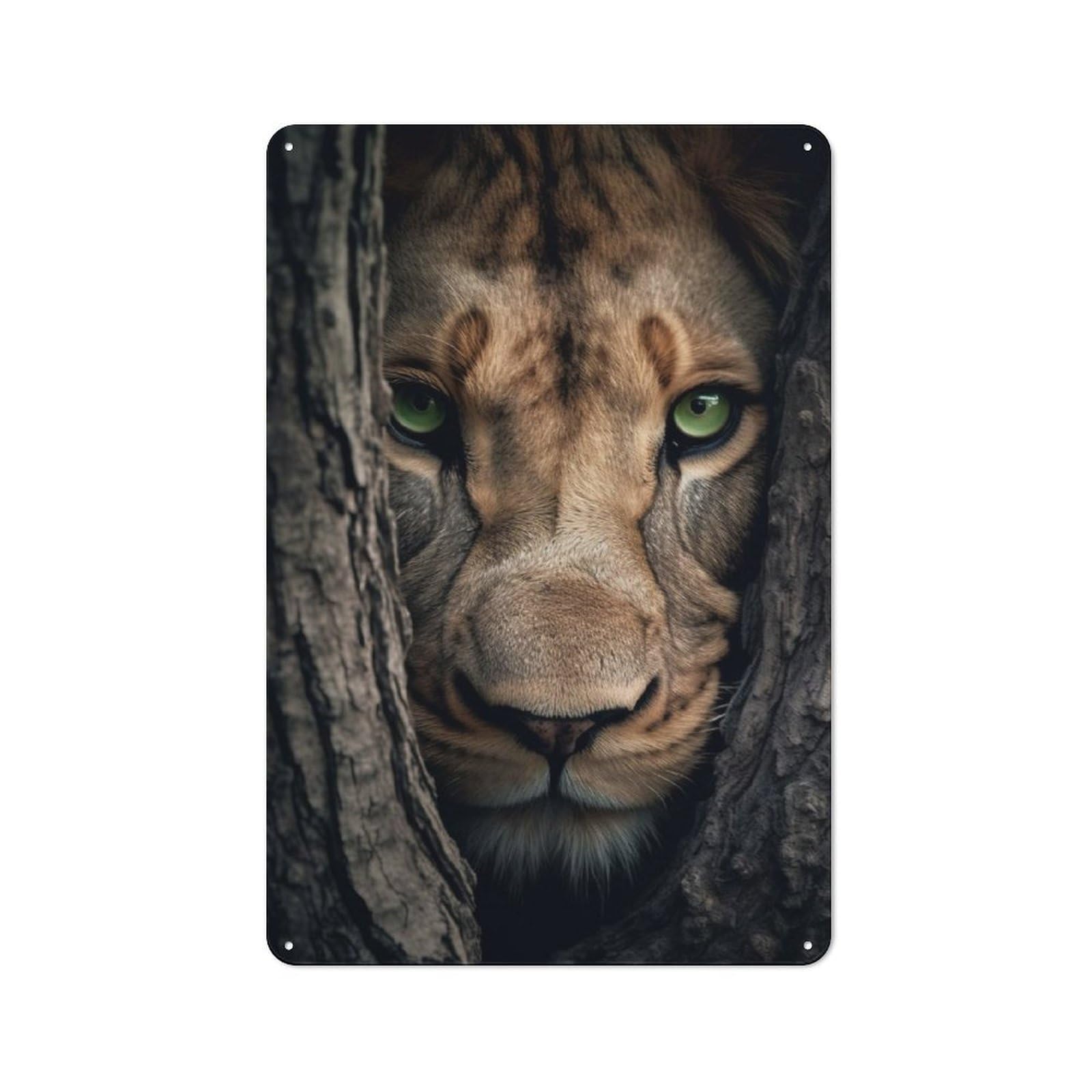Junmoney Beautiful Lioness Hiding Tin Sign 30X20cm For Workshop Wall, Retro Wall Decor, Suited To Metal Sign Collectors