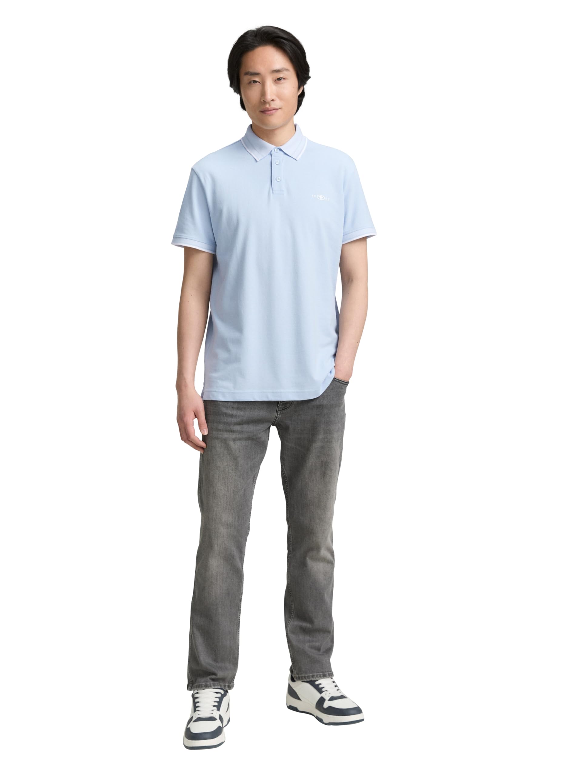TOM TAILOR Piqué Poloshirt mit Stretch, grey mint, XL – Ansicht 2
