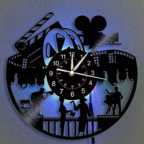 Xiaominye Home Theater Cinema & Popcorn Vinyl Record Wall Clock Movie Film Time Clock Watch Room Wall Home Theater Wall Decor Wall Art Gift For Movie Lover Gift Led Luminous Wall Clock (With Led A) #TOP19