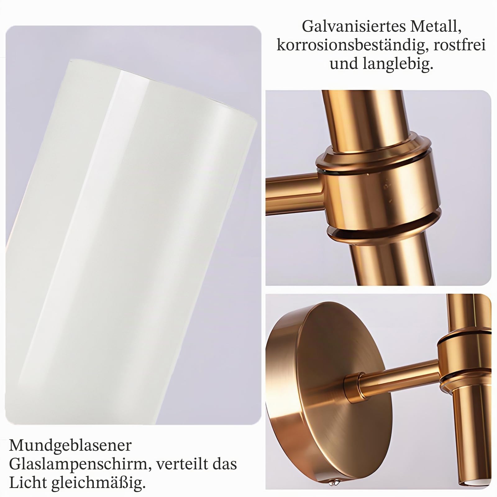 Moderne 2-Flammige Wandleuchte Gold, Elegante Glass Wandlampe, E14 Innenbeleuchtung für Schlafzimmer, Bad & Wohnzimmer (Milchweiß)