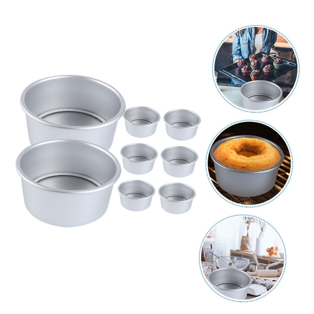 DOITOOL 8 piezas Molde Redondo para Bizcochos con Fondo Desmontable de Aleación de Aluminio Anodizado para Horno Repostería Pastelería Uniforme y Resistente