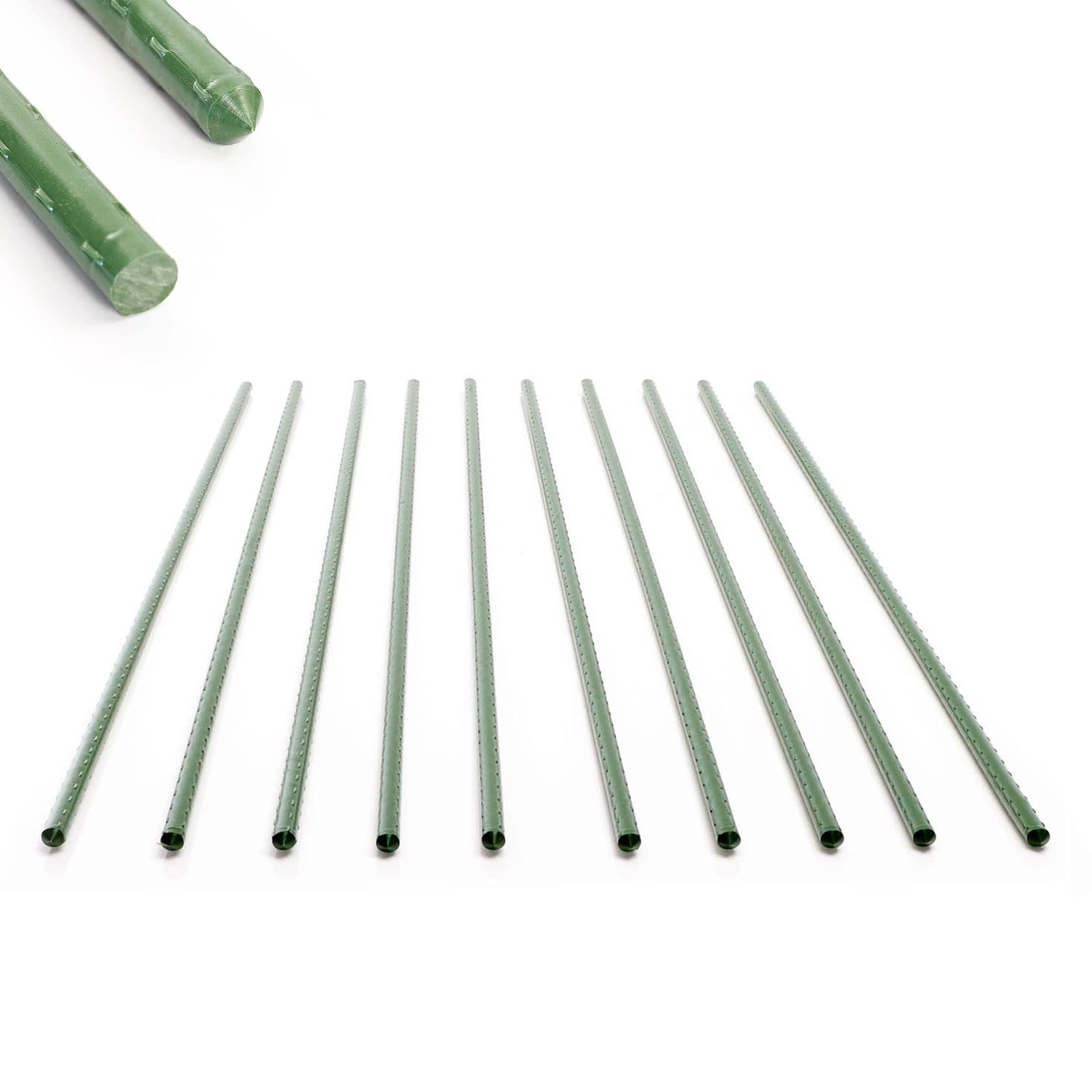 Toboli Lot de 10x Tuteurs Plantes – Ø 11 x 1200 mm – en Vert – en Métal – Support de Légumes Fleurs grimpantes – Piquets Attache Tomates – Roses, Vigne