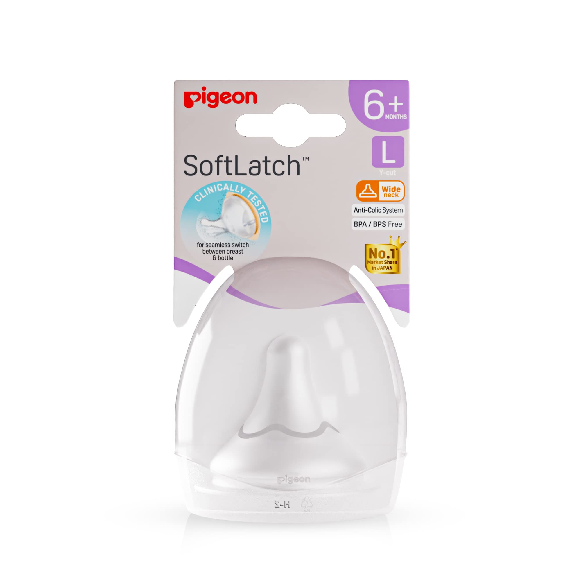 Pigeon Natural Baby Bottle Nipple, Slow Flow Nipple 6M+, 1pk Softlatch Peristaltic Plus Nipple 1pc- L Case-image-20