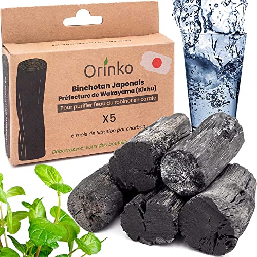 orinko Binchotan Japonés de Kishu Bio 5X (150G, 30G x 5) | Roble Ubame de Wakayama - Auténtico carbón activado Binchotan tradicional de Japón para purificación de agua en jarra