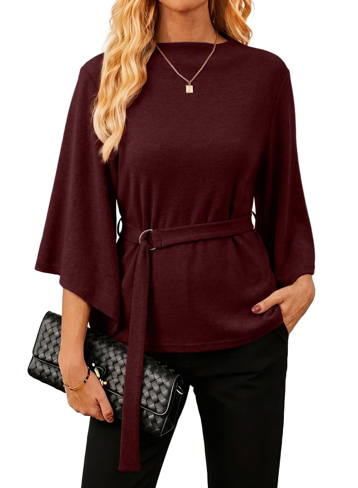 EVALESS 3/4 Length Sleeve Womens Tops Dressy Casual Trendy Business Blouses
