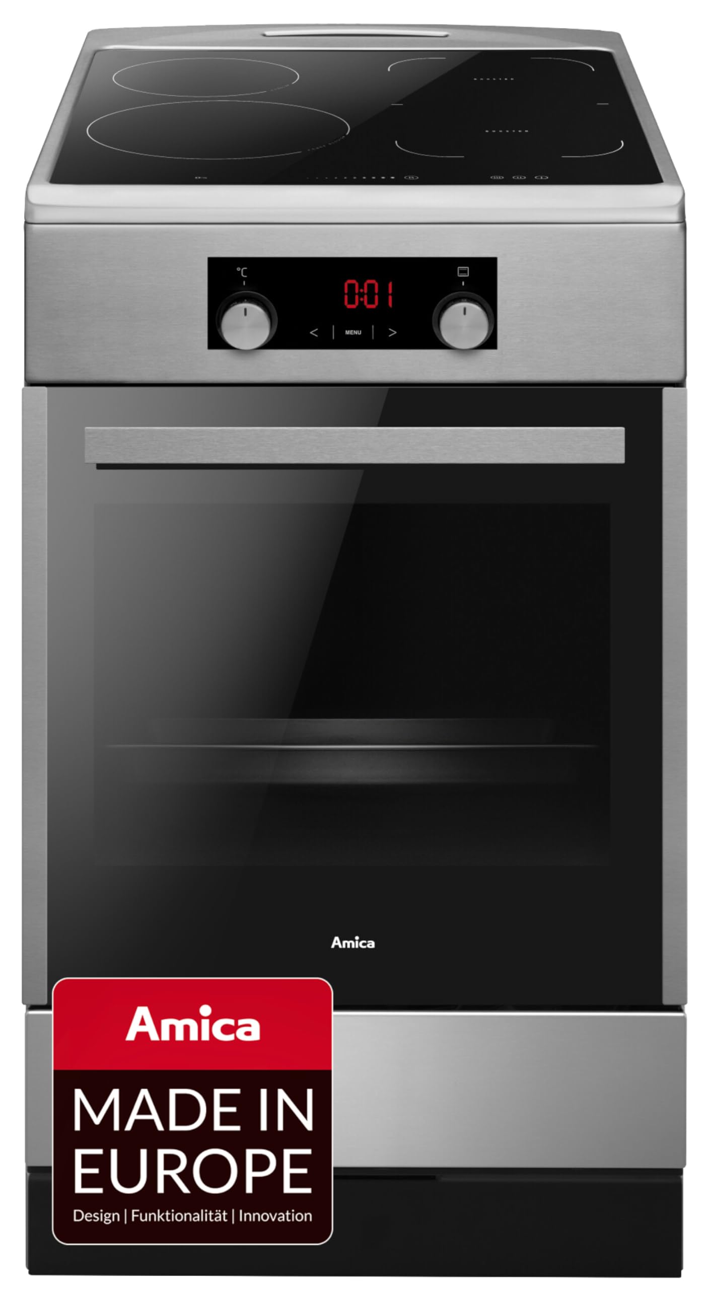 Amica Standherd 65 l Elektro Induktionskochfeld 11 Backofenfunktionen SteamClean SensorTouch SoftClose – standherd induktion Edelstahl