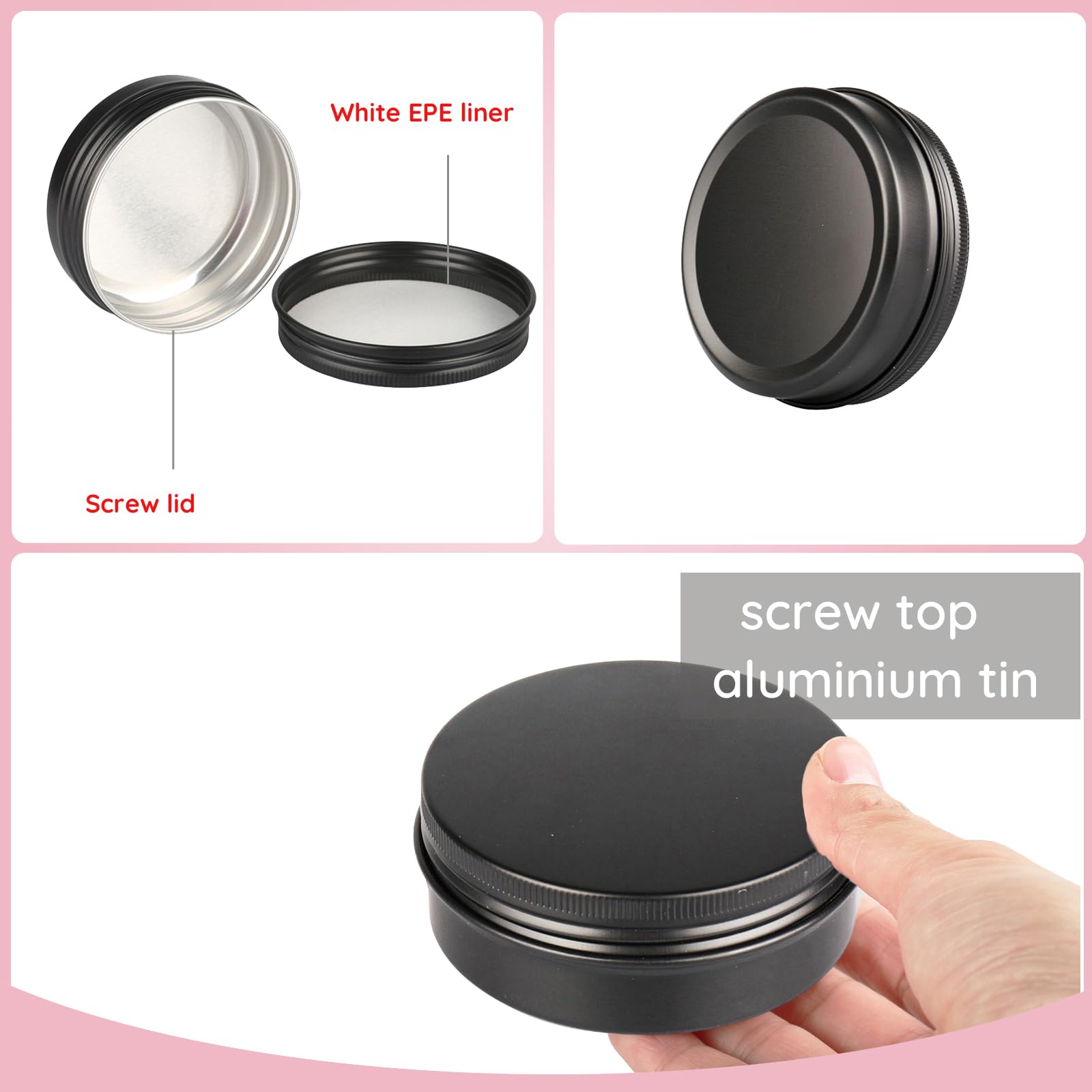50 Stück 100ml Aluminium Dose mit Schraubdeckel Matt Schwarz 83mm x 28mm Leer Runde Aludose Alu Tiegel Schraubdose Cremedose Kosmetikdose für Salben Kerzen DIY Aufbewahrung