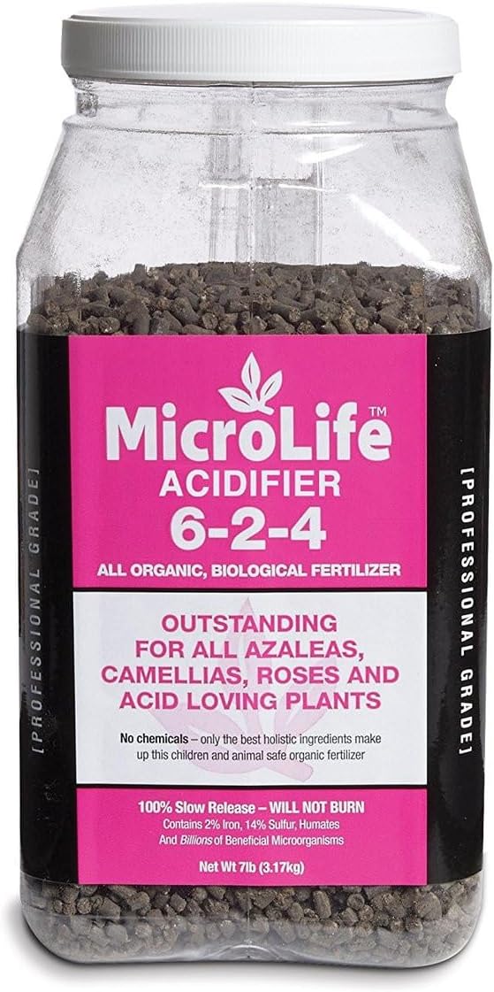 MicroLife Acidifier (6-2-4) Professional Grade Granular Organic Fertilizer (for Acid Loving Plants) Roses Blueberries Azaleas Camellias, 7 LBS