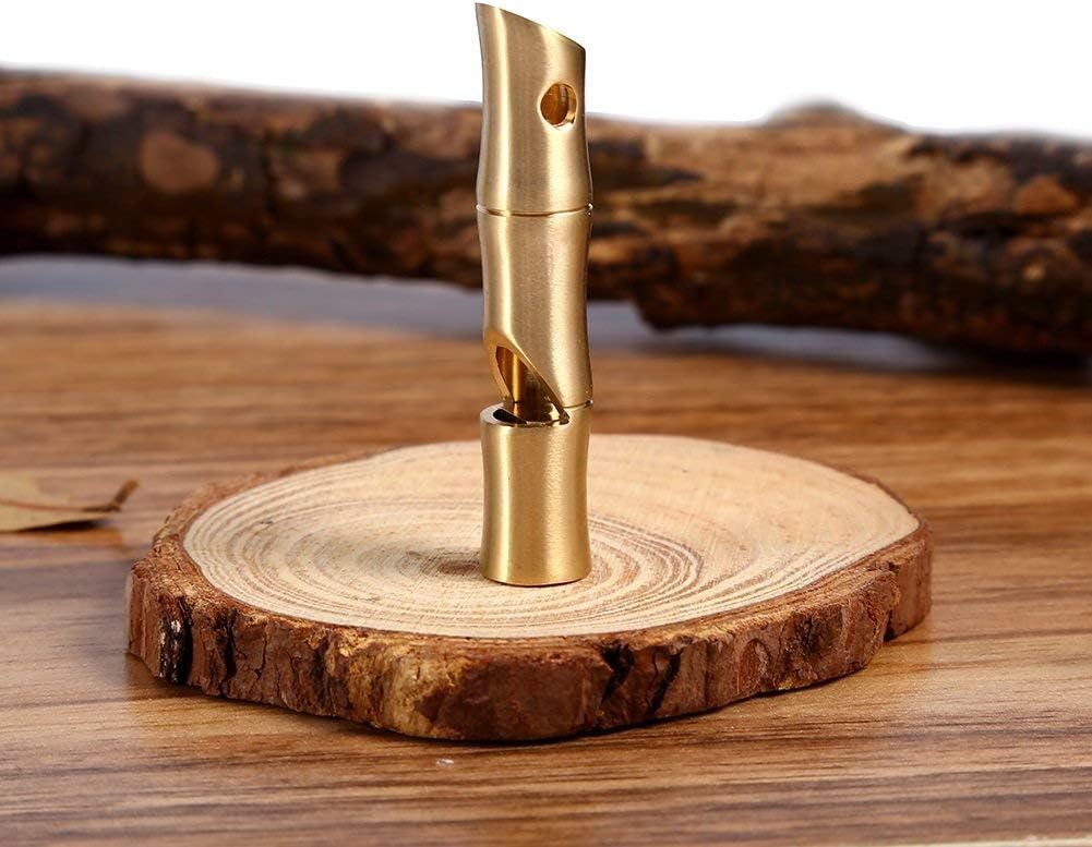 VGEBY 2Pcs Mini Survival Brass Whistles Loud Signal Whistles Bamboo Joint Whistles for Camping Hiking
