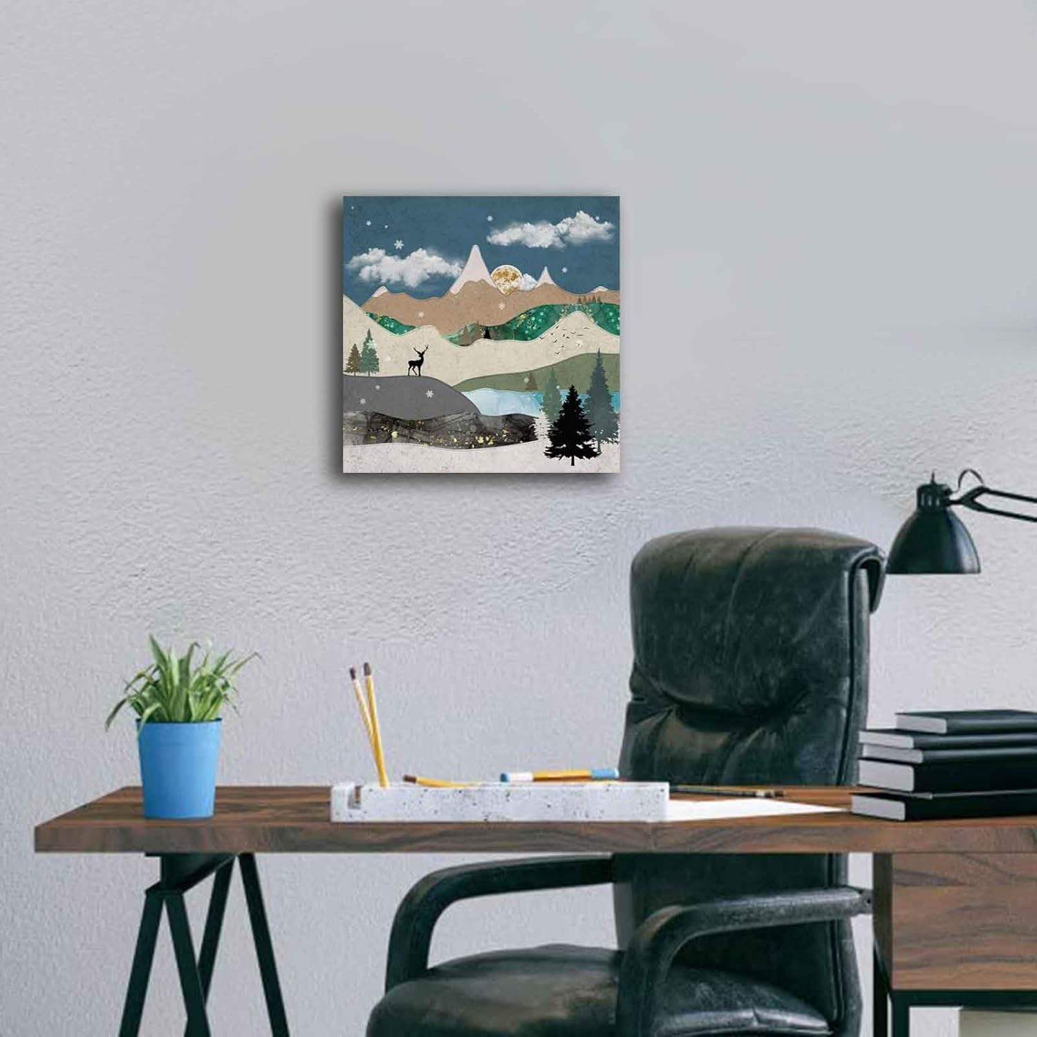 Wall Art Modern Artwork Canvas Prints Framed Picture Green Plant Forest Abstract Tree Contemporary Wall Art Bedroom Living Room Office Decoration Framed Ready To Hang 24x48 Inch