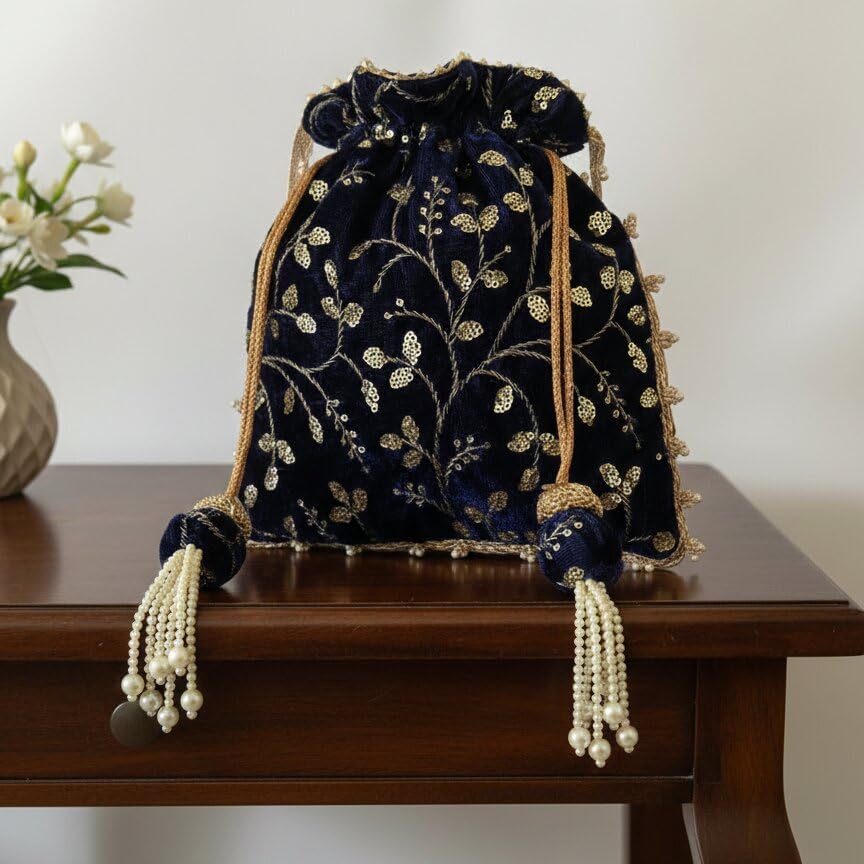 Image of BYRA Women Multi Color Thread Silk Potli Bag for Gift Purpose