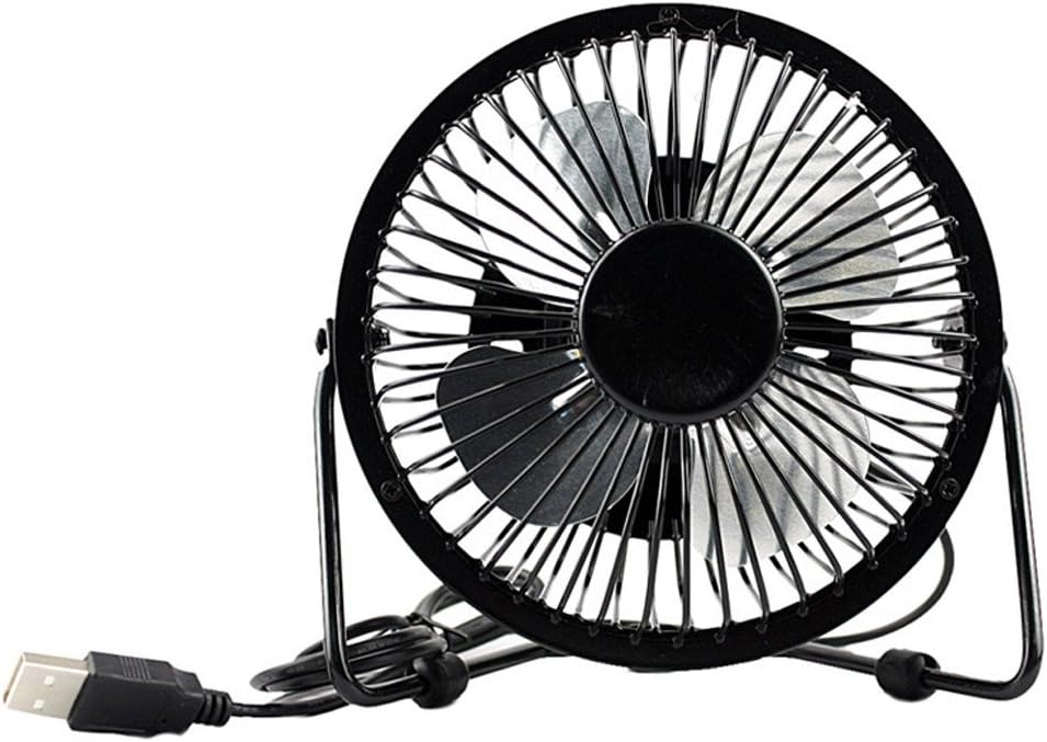 LIPPO 4'' Mini USB Desk Fan Metal Mute Super Quiet Portable 360 Rotating Cooling Tool Desktop Office Household Fan(Black)