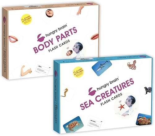 Hungry Brain Partes del cuerpo y criaturas marinas - Tarjetas de desarrollo cerebral para bebés