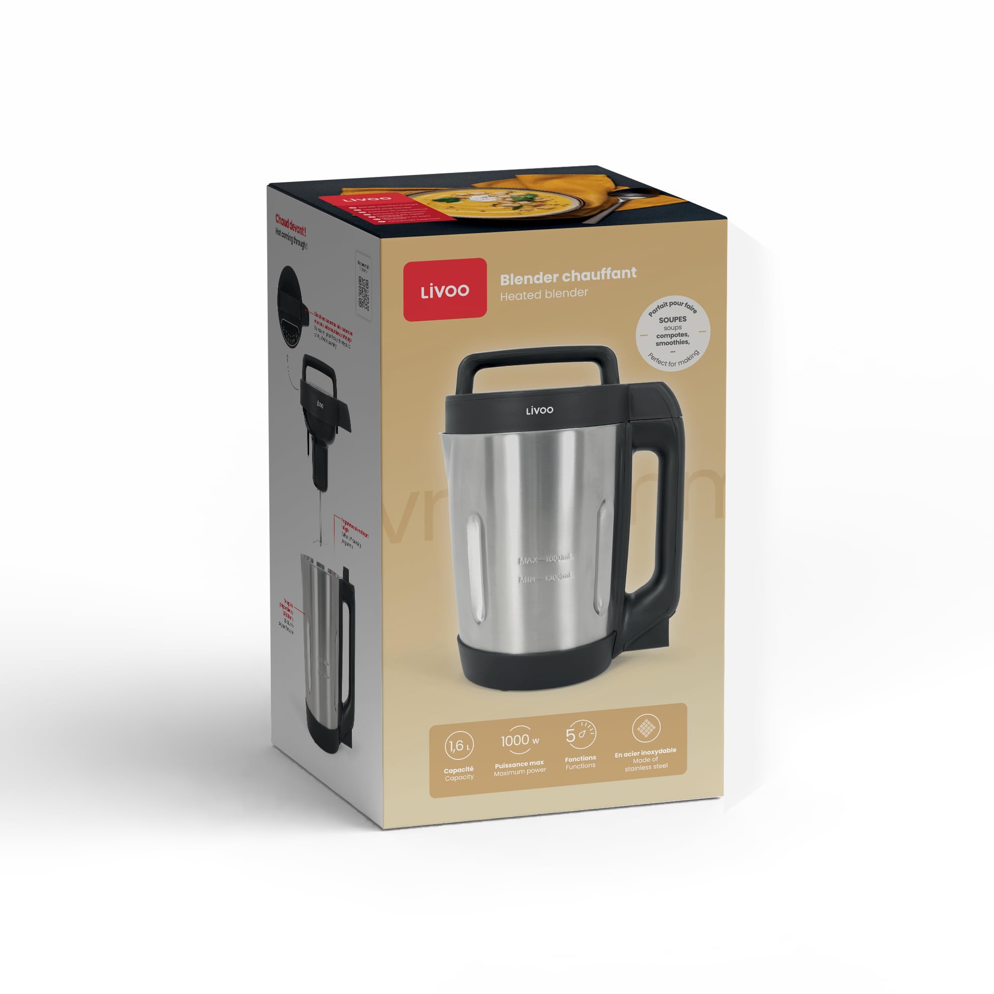Livoo - Blender chauffant à soupe DOP260N - 5 fonctions, préparation entre 20 et 30min