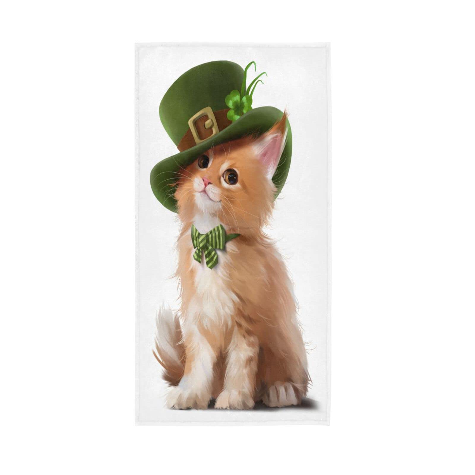 LSRCPD Cute Funny Cat in a Green Hat Bathroom Towels, 15 x 30 Inches Soft Hand Towel Spa Towels for Body Luxury Hand Towels
