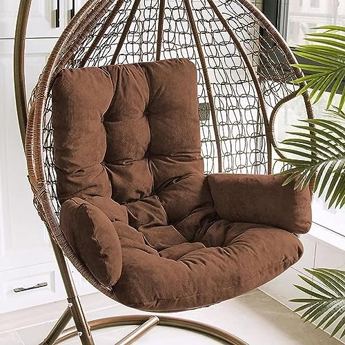 Sedia a dondolo sospesa a forma di uovo, grande, in vimini, con cuscino spesso lavabile, per 2 persone (marrone)
