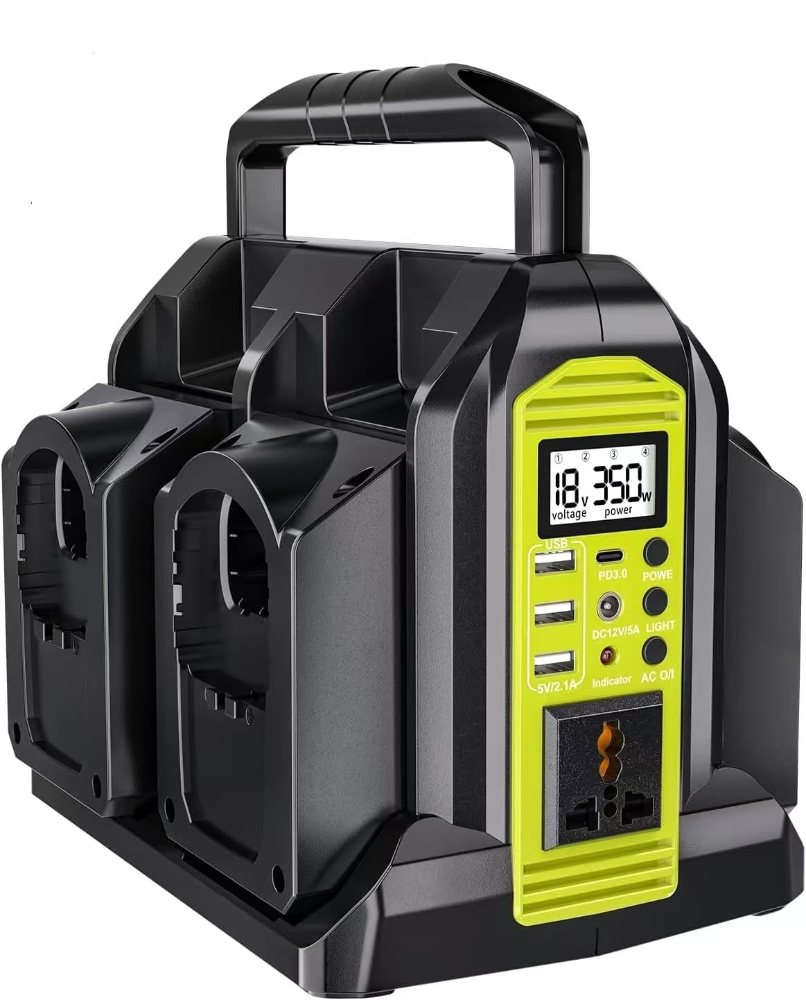 Onduleur à onde sinusoïdale pure 350 W 4 ports, alimentation CC 18 V à 230 V/240 V AC, compatible avec les batteries au lithium Ryobi 18 V (batterie non incluse) | Convertisseur de puissance sans fil