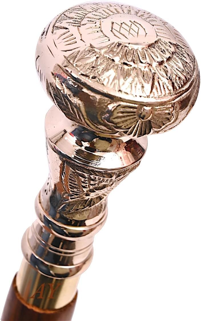 Handmade Brass Engraved Handle (Only) for Walking Stick | Vintage, Round Head Handle Receplacement for Walking Stick & Cane for Men, Women, Senoirs & Home Decor