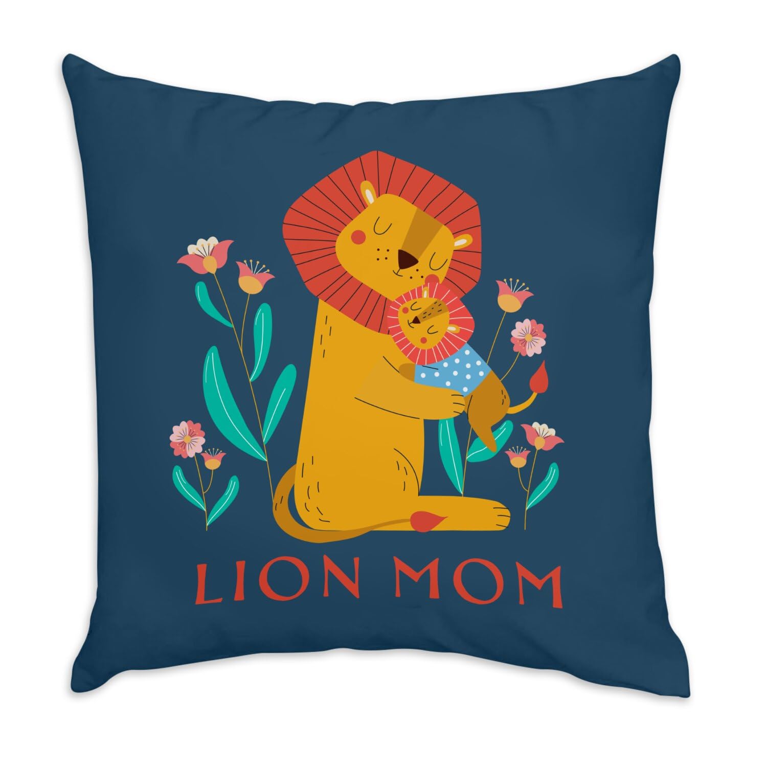 Coussin en velours bleu 40x40 cm motif Lion Savannah avec housse incluse