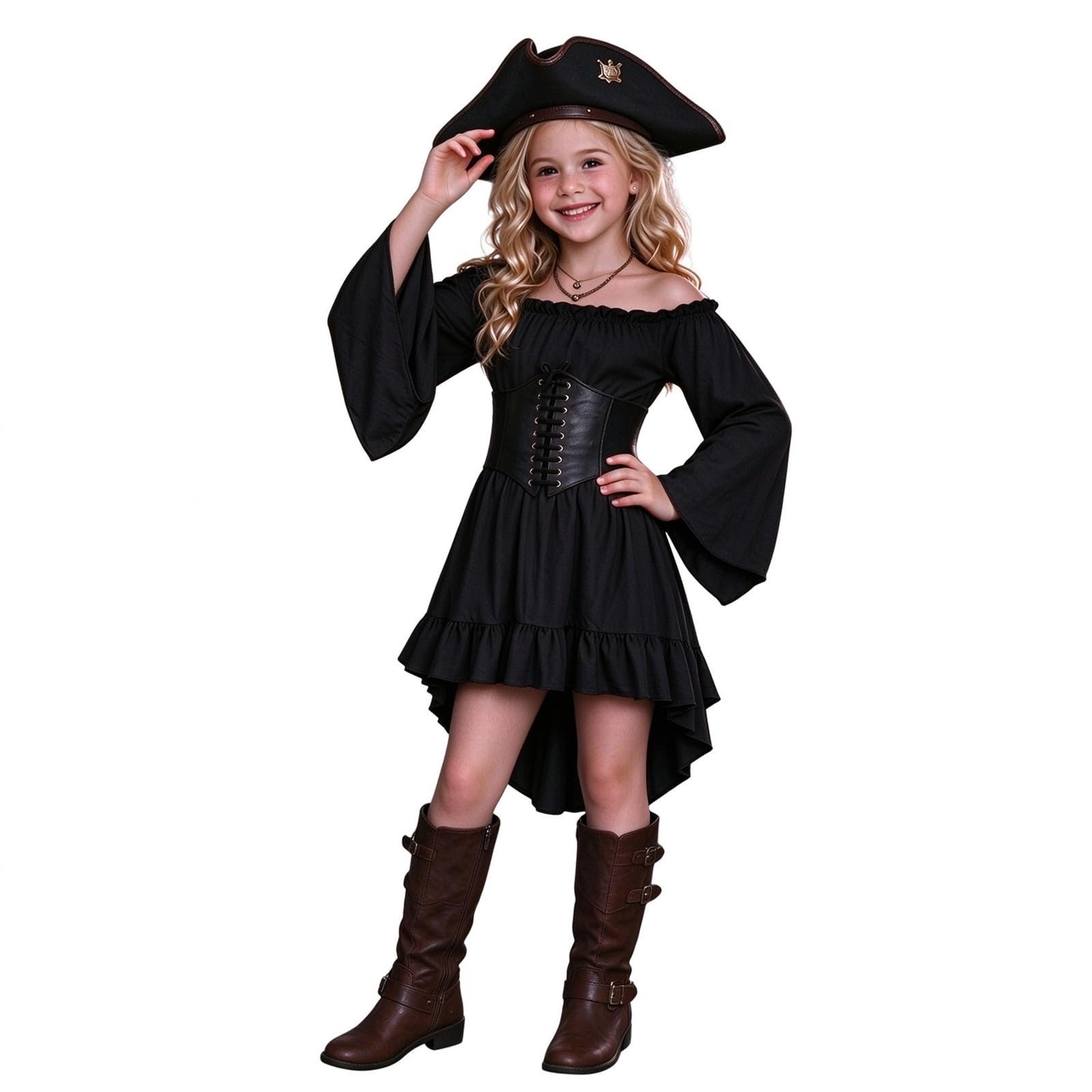 Pirate Costume Kids, Girls Pirates Costumes Cosplay with Pirat Dress and Corset Belt, Halloween Carnival Costumes Pirate Themed Children Dressing Up Outfit