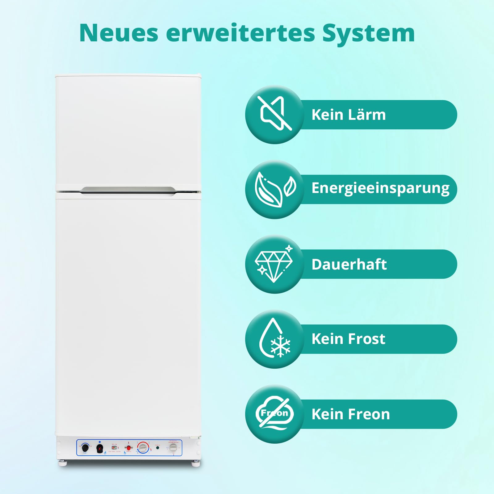 SMETA Gas Kühlschrank mit Gefrierfach 265L, Gas/230V, Kühl-Gefrierkombination für Ferienhaus Gîte Garage Wohnwagen Wohnmobil, Weiß