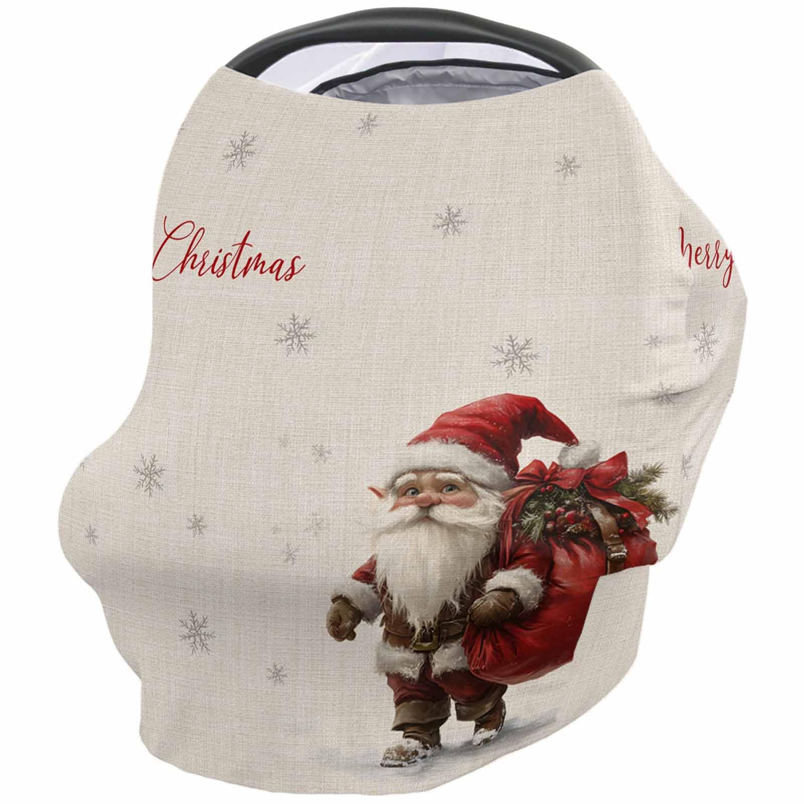 Nursing Cover for Breastfeeding Scarf, Snowflakes Merry Christmas Dwarf Retro Beige Texture Baby Car Covers Super Soft Multi Use for Canopy Shopping Cart Cover Blanket Stroller Cover