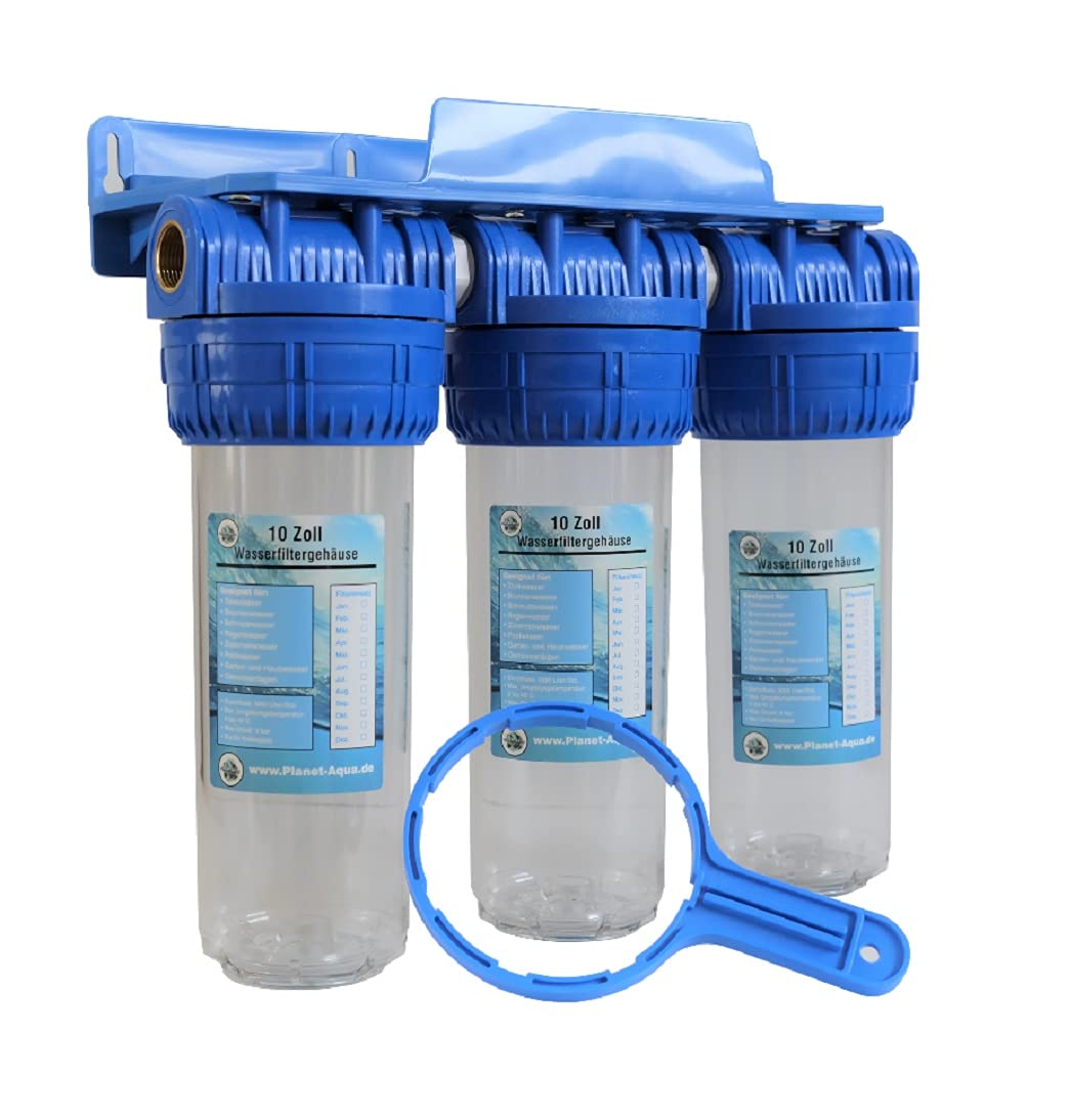 Wasserfilter Gehäuse TIO-6 SET Filtergehäuse 10 Zoll x 3/4" IG + Wandhalterung Wasser Pumpen Vorfilter System Brunnen Hauswasserwerk Garten Haus Trinkwasser Zisterne Pool Filter