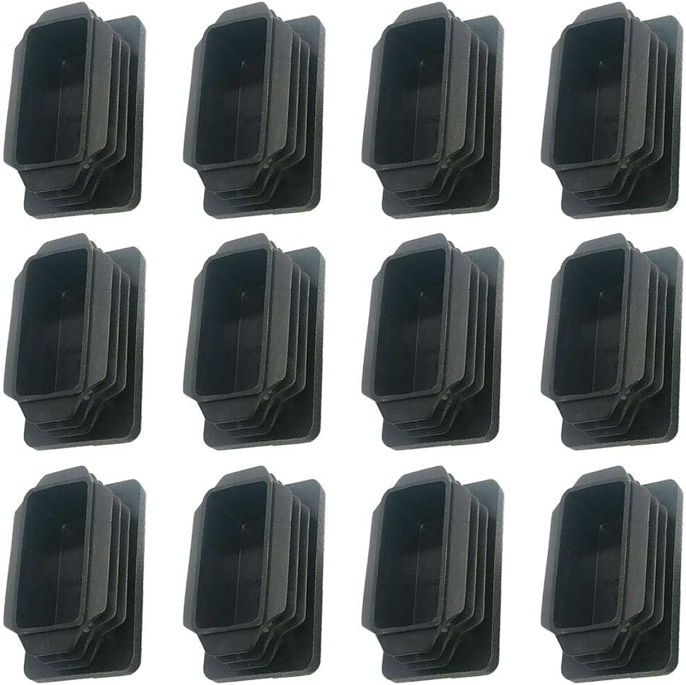 1 x 2 Rectangle Black Plastic Tubing End Cap, Plug End Cap, Chair Glide for Fence Post Pipe Cover Tube Chair Glide Insert Finishing Plug, 12 Pack