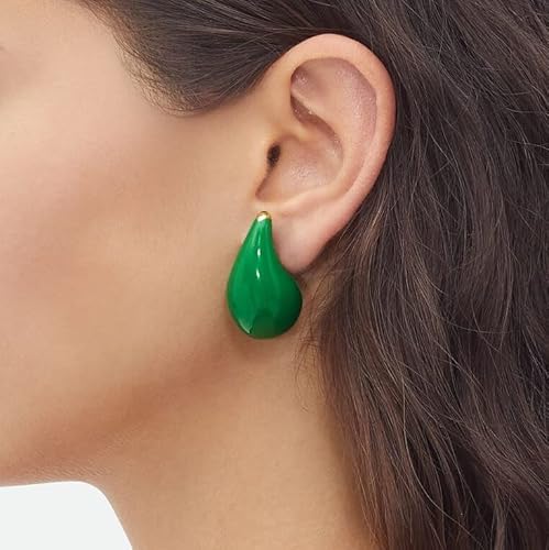 Chunky Gold Hoop Earrings Set，Lightweight Teardrop Hoop Earrings With 14K Gold/Silver Plating, Pearl With Thick Hoop Earrings, Minimalist Trendy Earrings For Women Girls (Parakeet) #TOP4