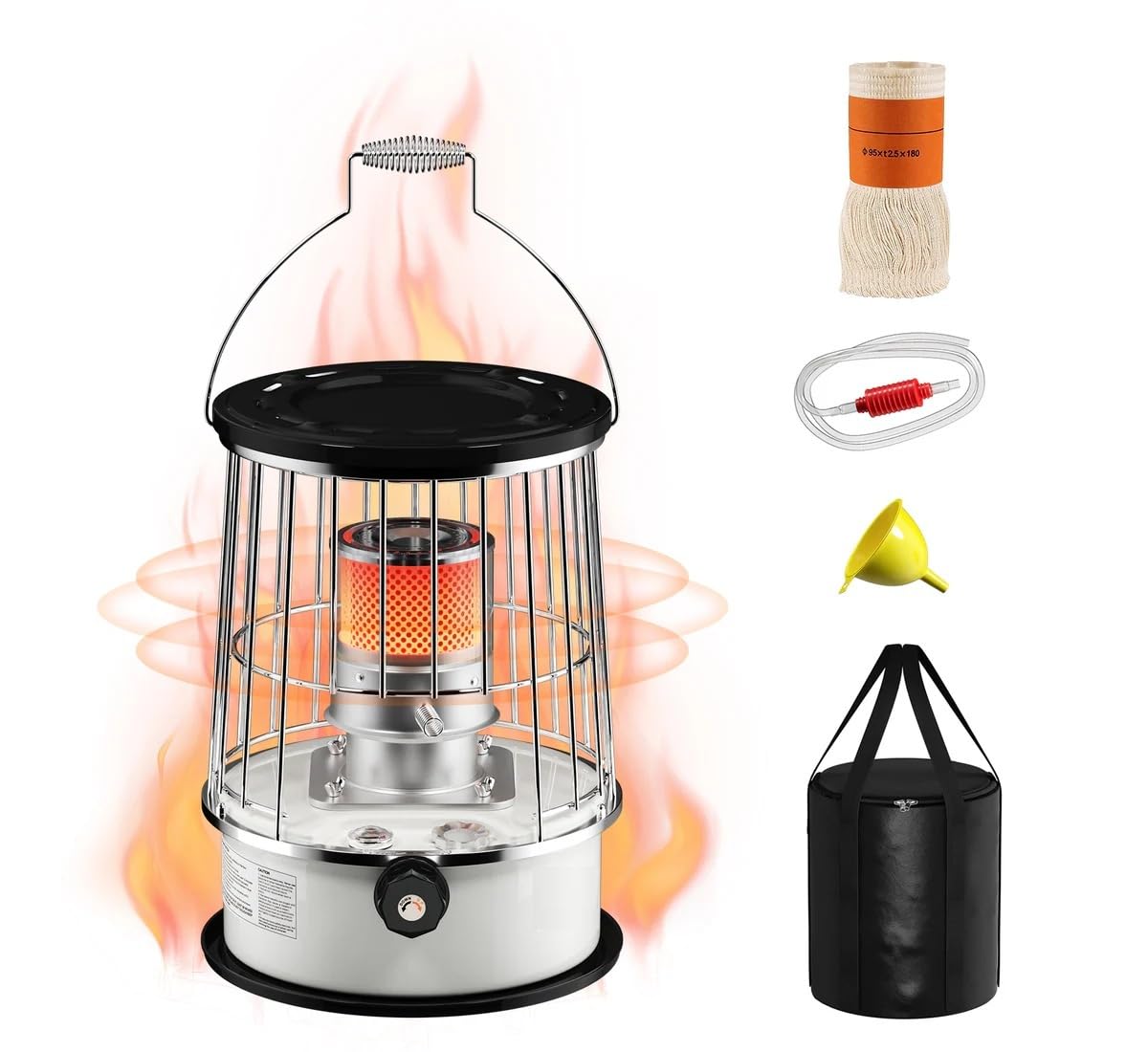 Chauffage à Pétrole Portable 2600W (8900 BTU) - Chauffage d’Appoint au Kérosène 6L avec Protection Anti-Basculement, Capteur d’Oxygène et Arrêt Automatique - Idéal Camping, Atelier, Abri