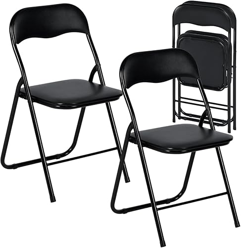 FurnitureR Juego de 2 sillas plegables con asiento y respaldo acolchados de PVC, sillas plegables que ahorran espacio para la oficina en casa,