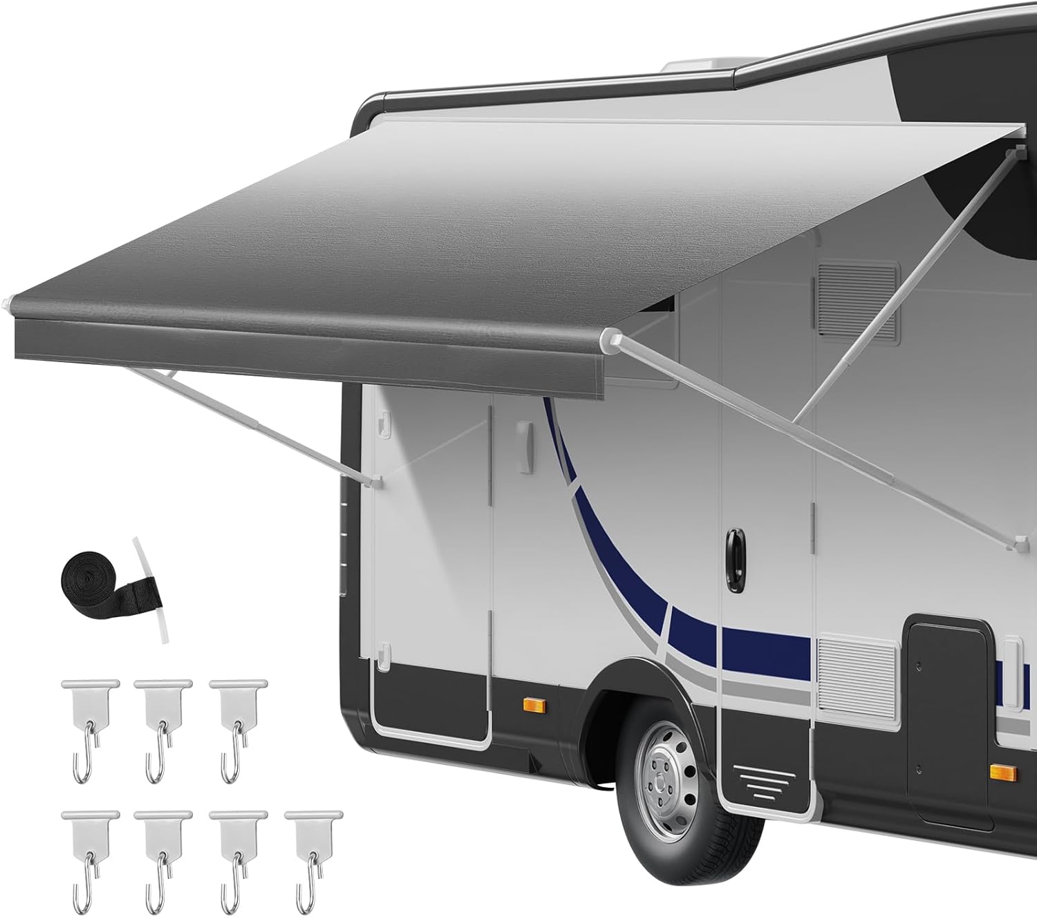 VEVOR RV Awning Fabric Replacement, 15' (Fabric 14'2") 18 oz Heavy-Duty Weatherproof Vinyl Camper Awning Replacement, UPF50+ Protection Waterproof Outdoor Canopy for RV, Motorhome, Trailer, Gray Fade