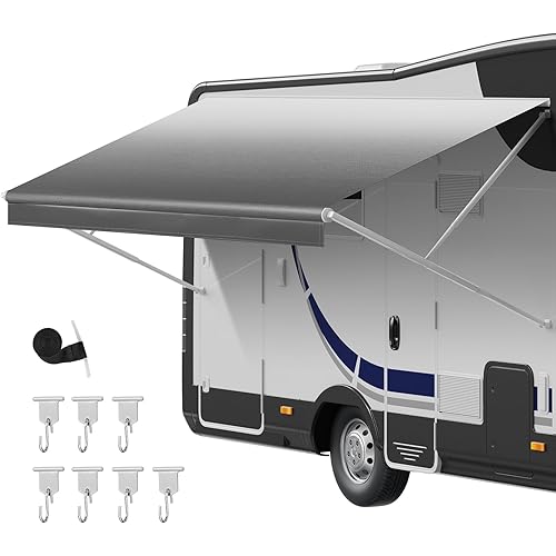 VEVOR RV Awning Fabric Replacement, 15' (Fabric 14'2") 18 oz Heavy-Duty Weatherproof Vinyl Camper Awning Replacement, UPF50+ Protection Waterproof Outdoor Canopy for RV, Motorhome, Trailer, Gray Fade