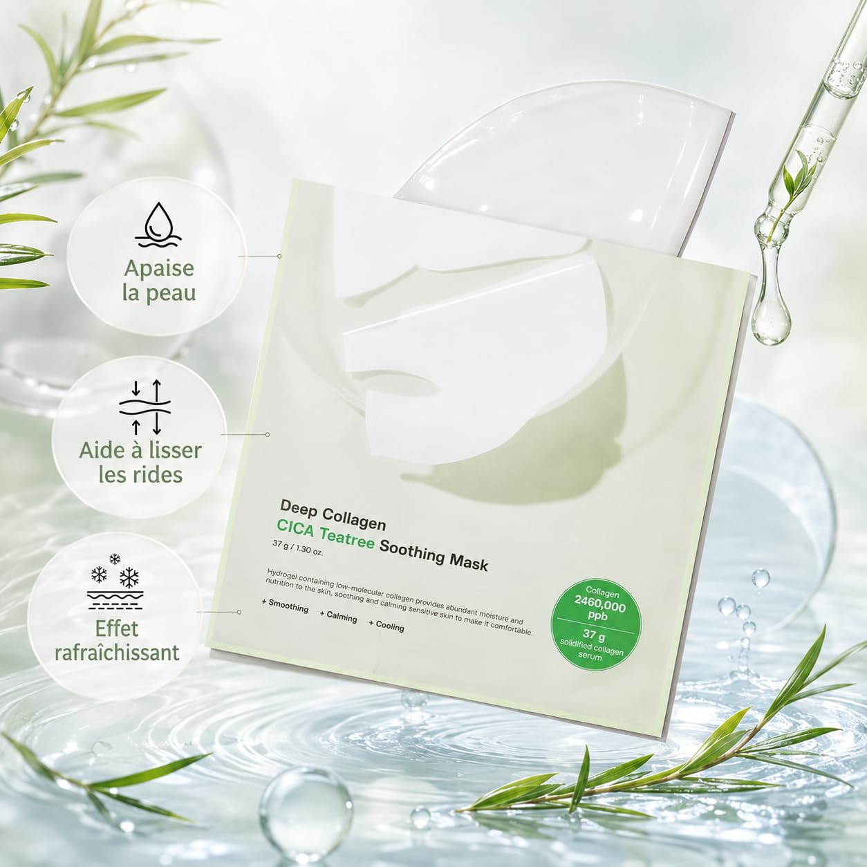 Leaf Cosmetic Masque Purifiant Visage Avec Collagène Et Tea Tree Pour Texture De Peau Affinée (3 boîte – 12 pièces)