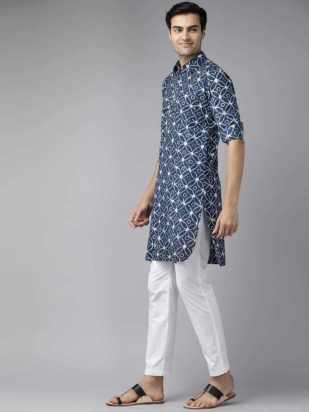 See Designs Men Blue Regular Pure Cotton Pathani Printed Men's Kurta_Sdpkt1139S