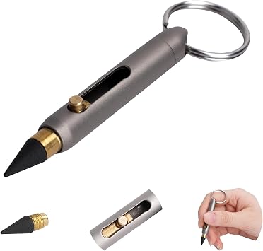 SMOOTHERPRO Titanium Inkless Pencil, Mini Keychain Design | Portable metal pencil with keychain for note taking, sketching, drafting, office writing, and daily carry.