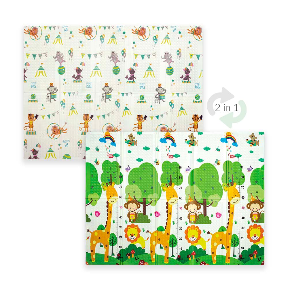 OLIVO.shop Tappeto gioco bambini pieghevole, Tappeto bambini, tappeto gioco neonato reversibile e non tossico, Tappeto cameretta 150x200 cm PLAY (GIRAFFA/CIRCO)