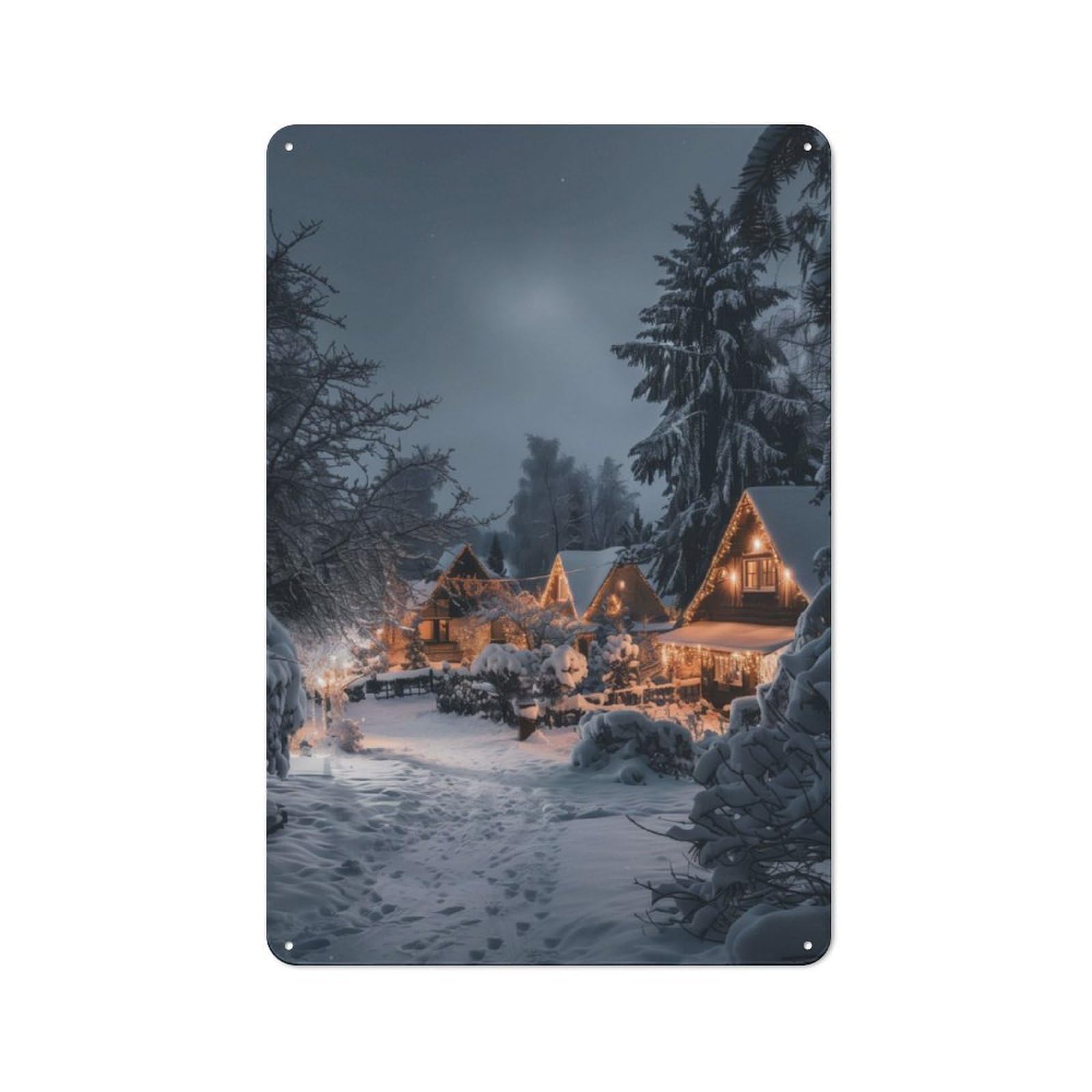 Junmoney Festive Cozy Winter Cabin Metal Wall Plaque 30X20cm, Simple Retro Office Wall Decor For Office, Study, Studio Or Hallway