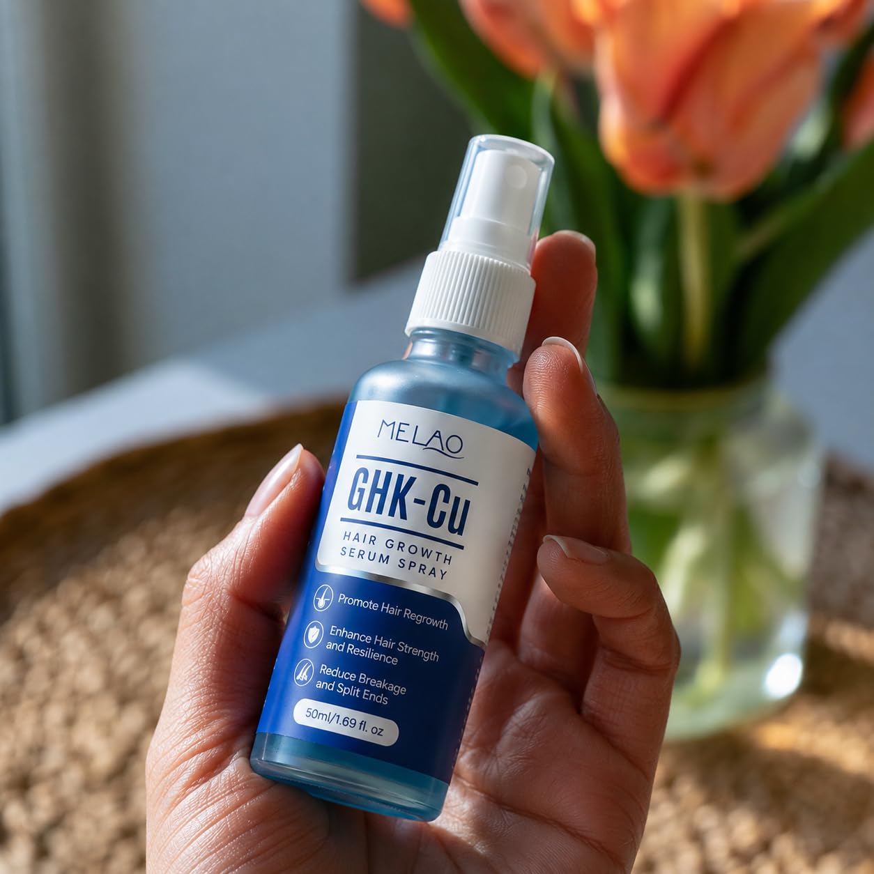 Sérum Capillaire GHK-Cu au Peptide de Cuivre, Spray Cuir Chevelu 50 ml, Soin Fortifiant et Hydratant pour Cheveux Fins, Secs ou Clairsemés