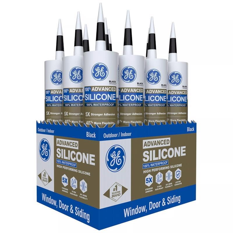 GE 2813670 Advanced Silicone 2 Window & Door Sealant, Black, 10.1-oz. - Quantity 12