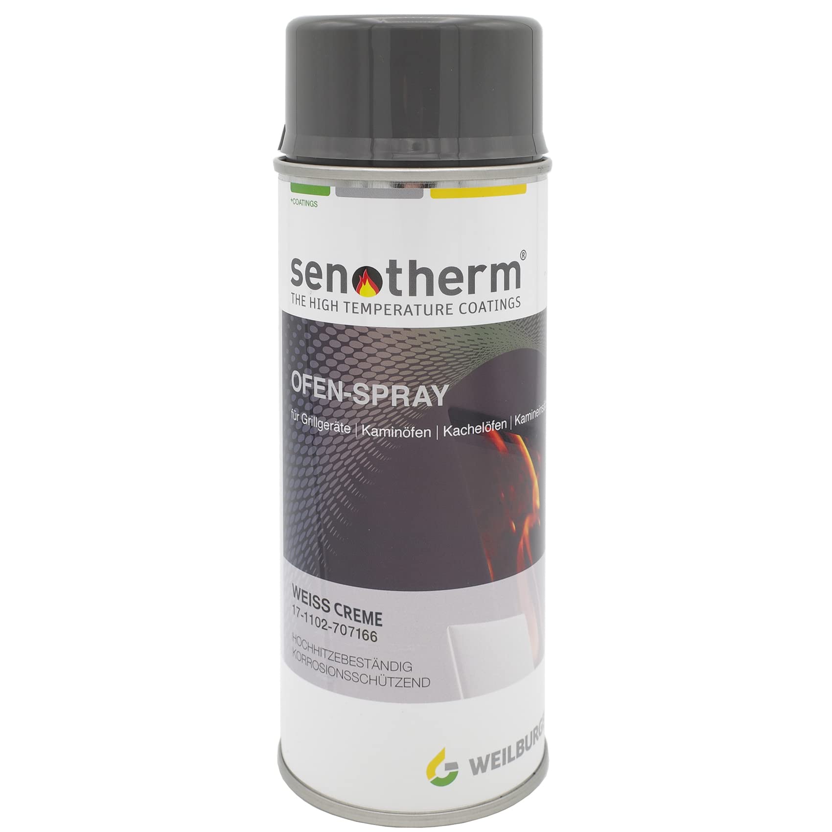Senotherm Ofenlack Sprühdose 400ml creme weiß/perl-weiß 17-1102-707166 Weilburger bis 600°C Hitzebeständig für Kaminofen Einsatz Grill oder Ofenrohr zum Ausbessern kleinerer Lackfehler